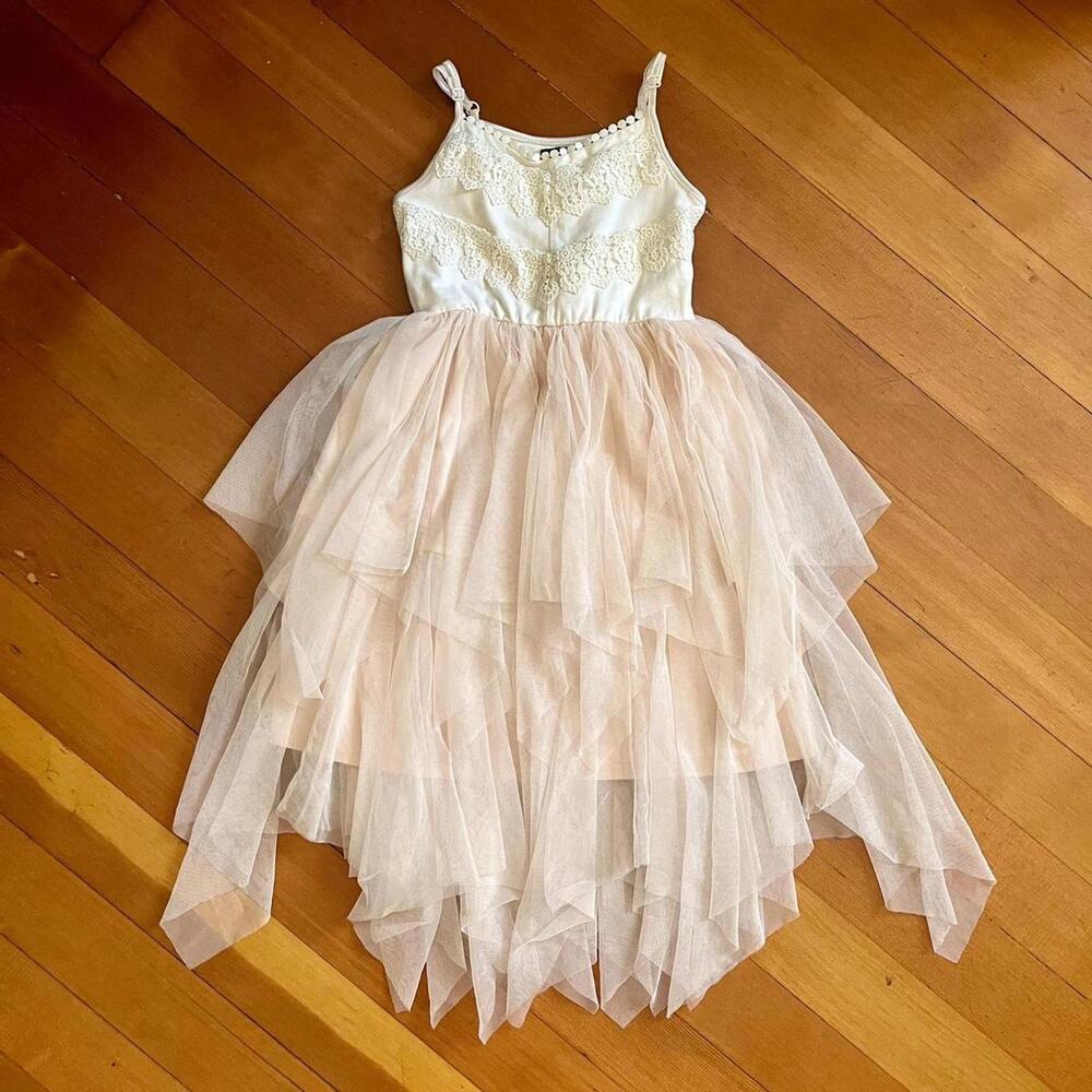 Zenzii Kid Girl's Fairy White & Light Pink Formal Dress, Size M (7/8)